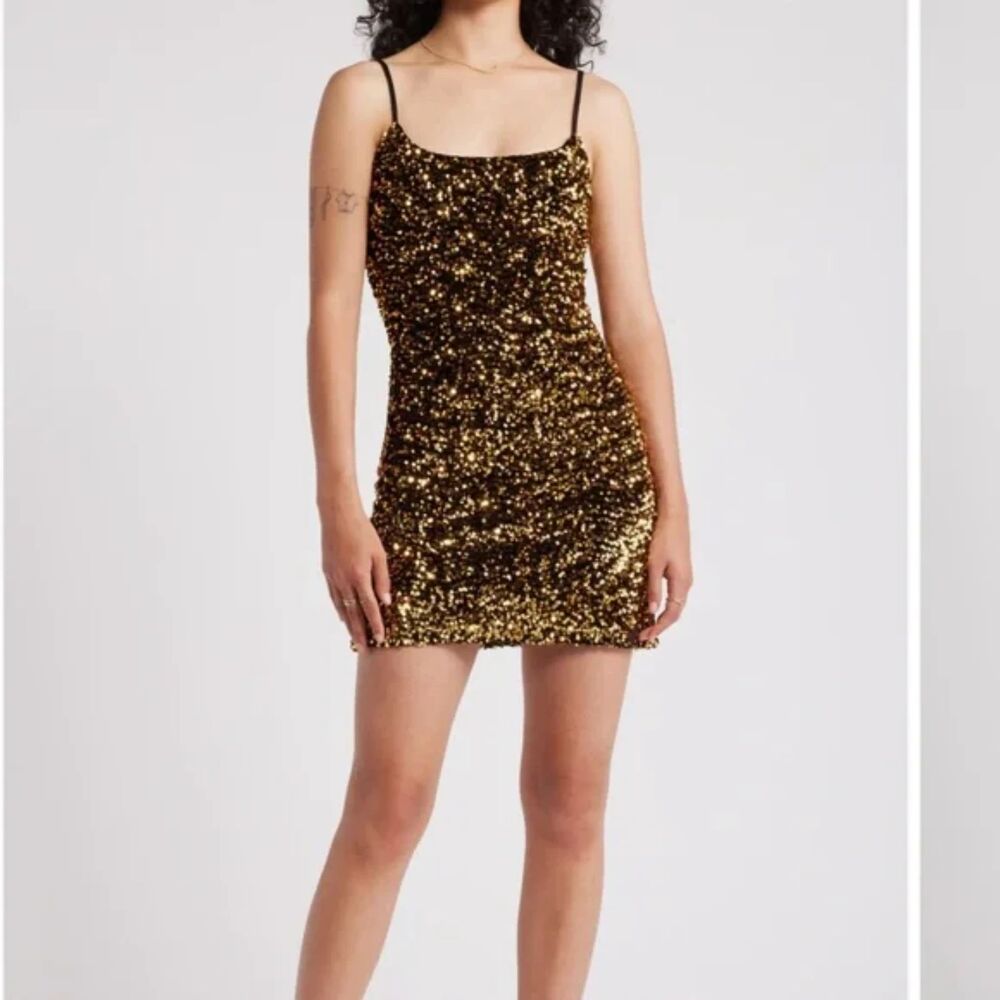 BP Gold Sequin Mini Dress Size M New